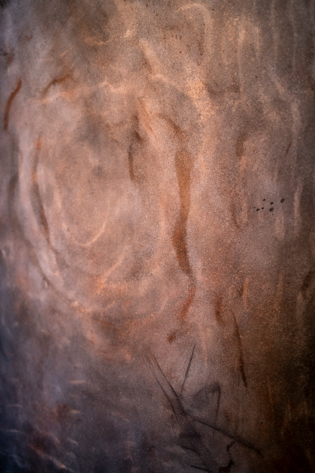 close up Abstract cymatics art made with vibration frequencies charcoal and natural earth pigments on canvas