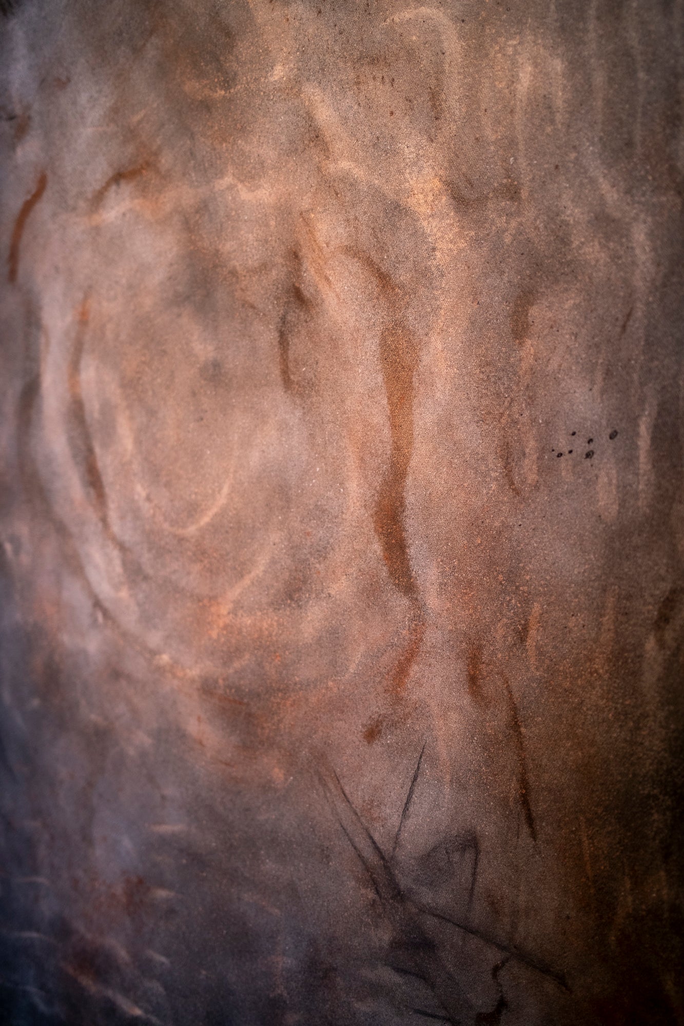 close up Abstract cymatics art made with vibration frequencies charcoal and natural earth pigments on canvas