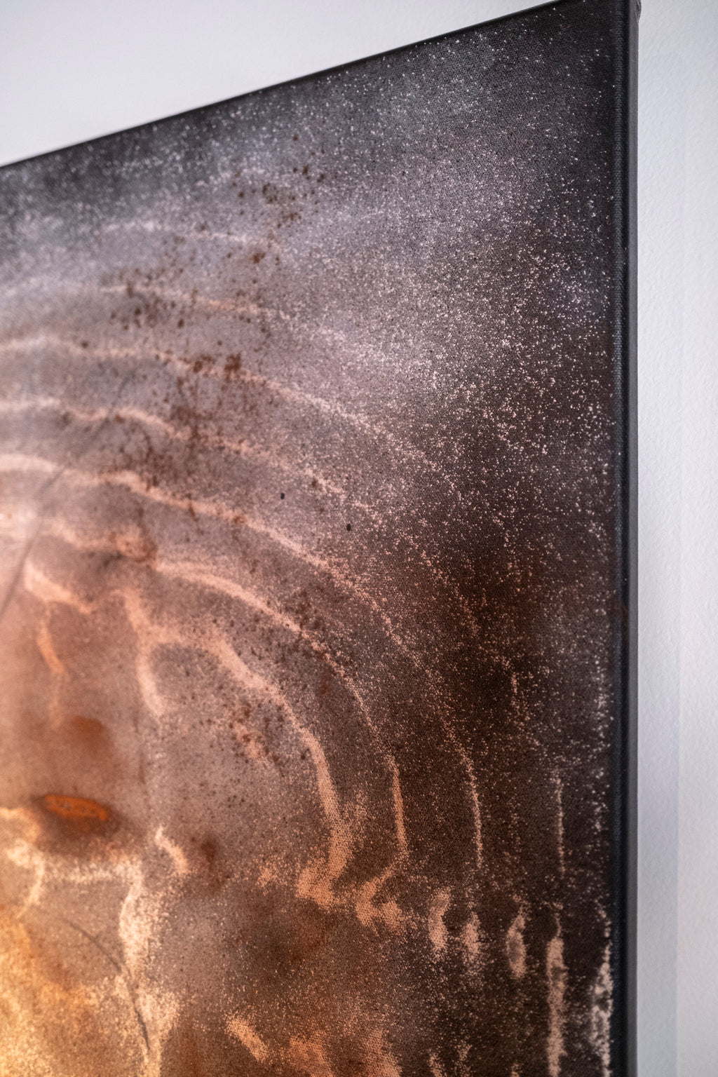 Texture detail of original sound art painting with sand and earth pigments organised by frequency vibration chladni art. 